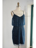 Spaghetti Straps Navy Blue Tulle Knee Length Mother Dress